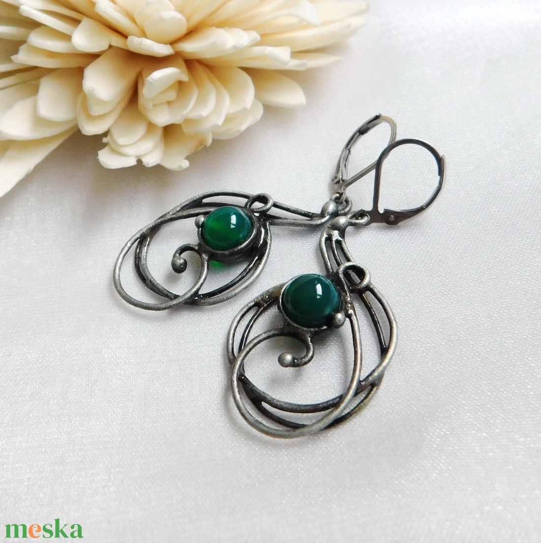 Achát fülbevaló  - ékszer - fülbevaló - lógós kerek fülbevaló - Meska.hu