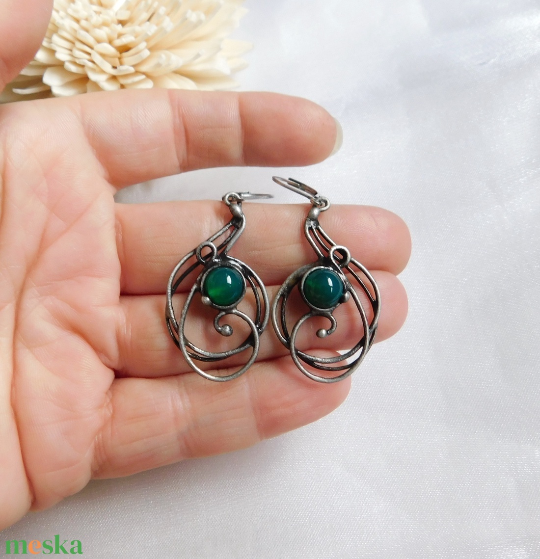 Achát fülbevaló  - ékszer - fülbevaló - lógós kerek fülbevaló - Meska.hu