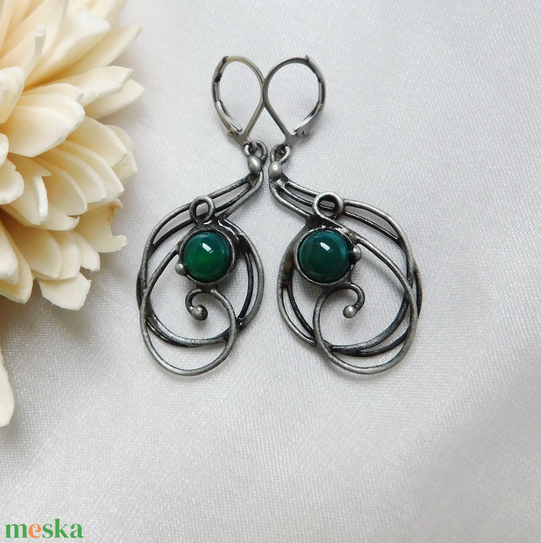 Achát fülbevaló  - ékszer - fülbevaló - lógós kerek fülbevaló - Meska.hu