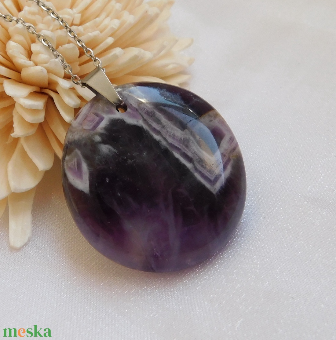 Ametiszt medál acél láncon - ékszer - nyaklánc - medál - Meska.hu