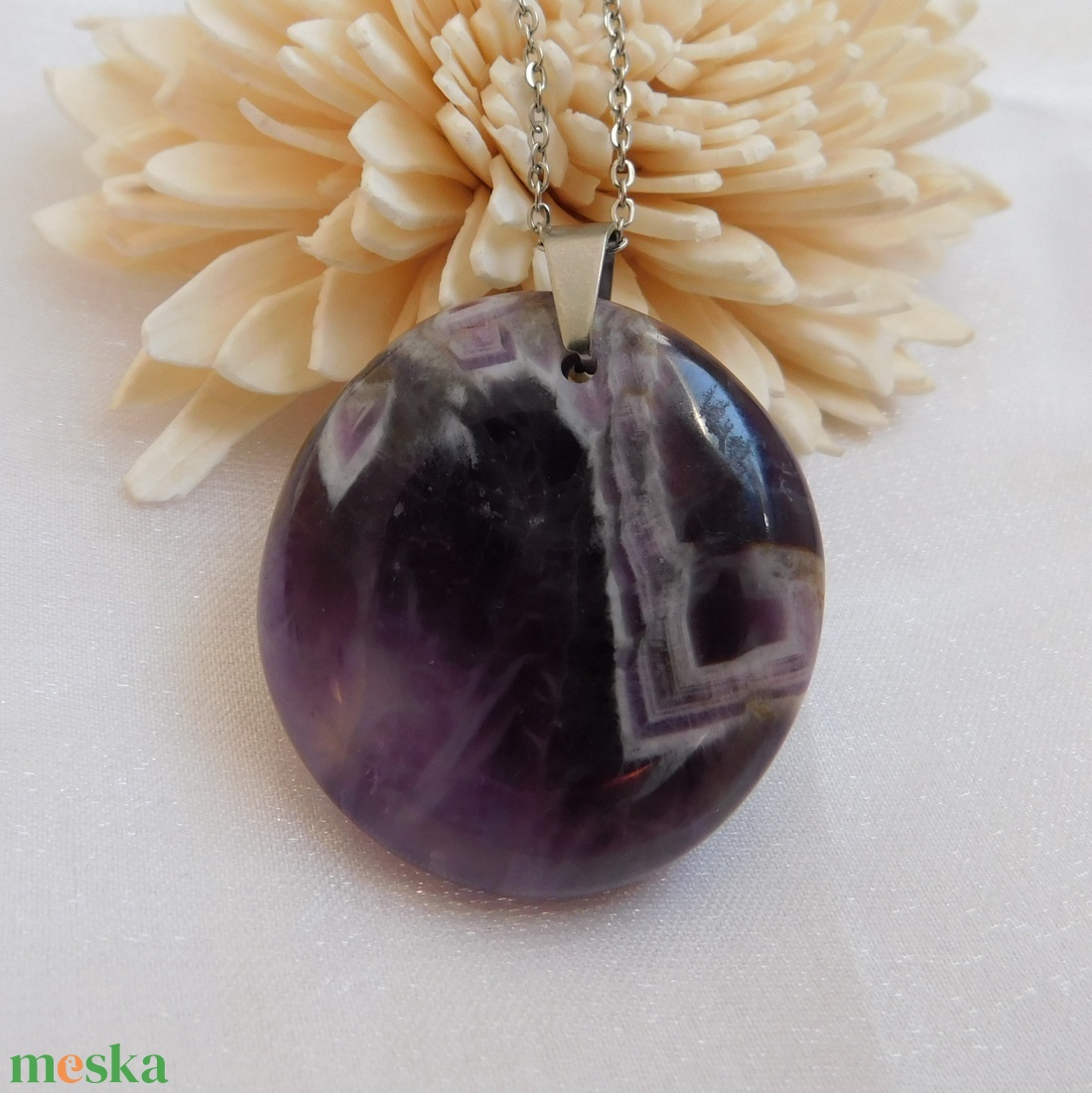 Ametiszt medál acél láncon - ékszer - nyaklánc - medál - Meska.hu