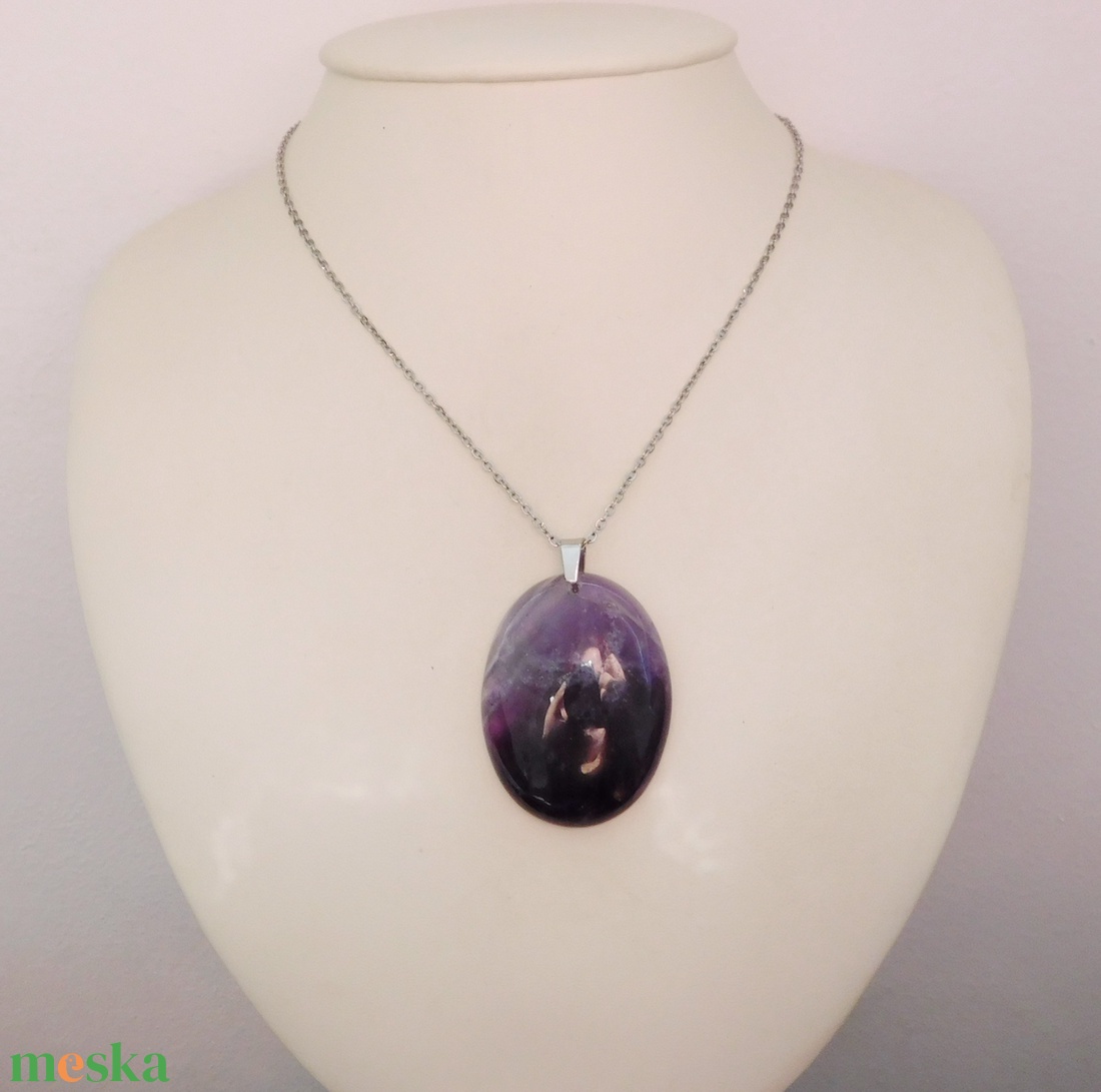 Ametiszt medál acél láncon - ékszer - nyaklánc - medál - Meska.hu