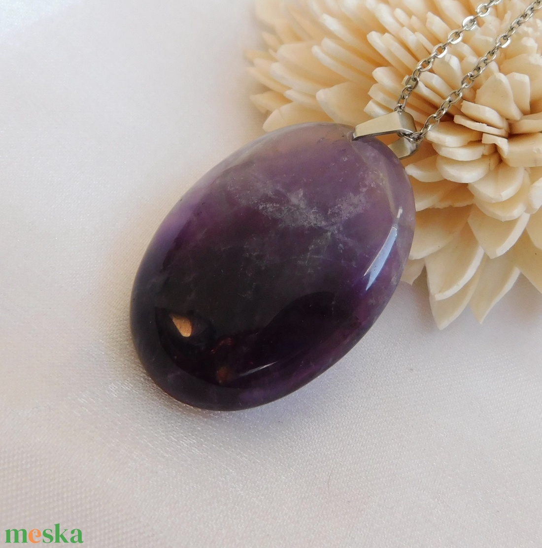 Ametiszt medál acél láncon - ékszer - nyaklánc - medál - Meska.hu