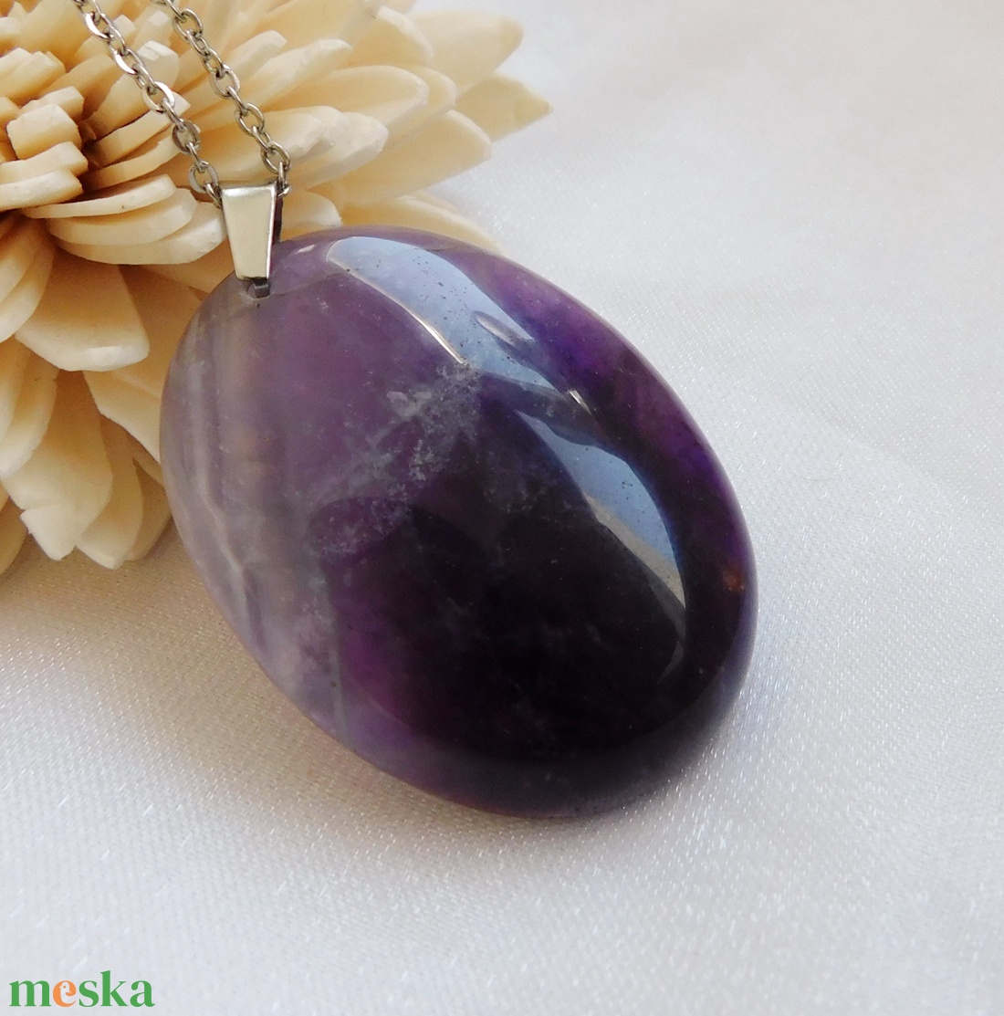 Ametiszt medál acél láncon - ékszer - nyaklánc - medál - Meska.hu