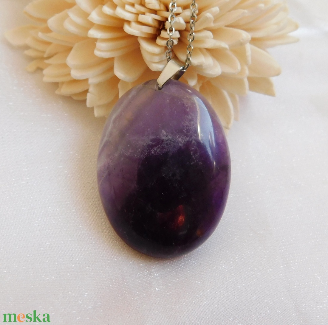 Ametiszt medál acél láncon - ékszer - nyaklánc - medál - Meska.hu