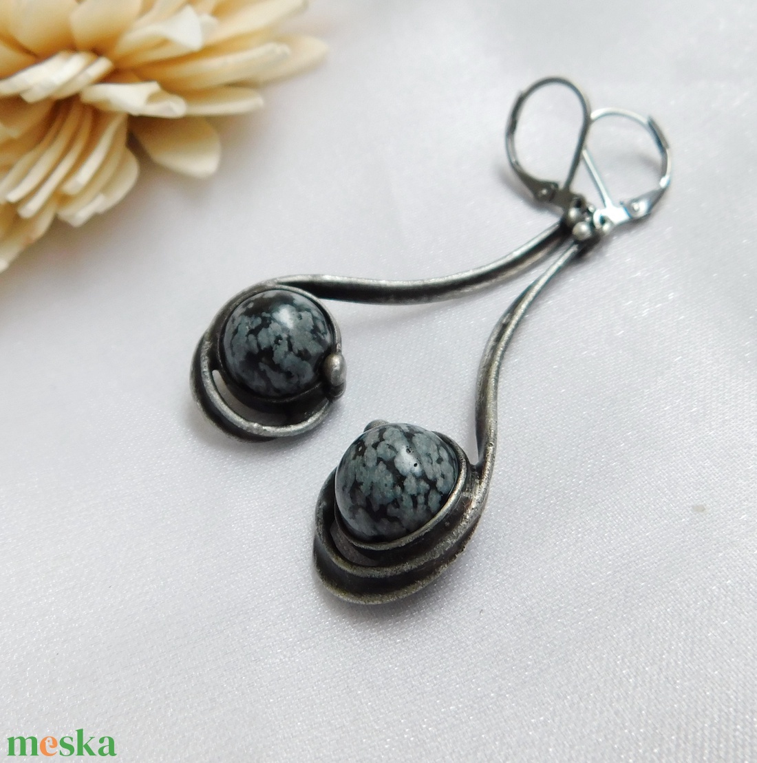 Obszidián fülbevaló - ékszer - fülbevaló - lógó fülbevaló - Meska.hu