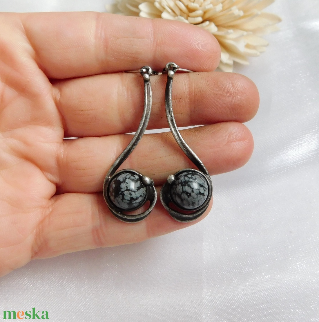 Obszidián fülbevaló - ékszer - fülbevaló - lógó fülbevaló - Meska.hu