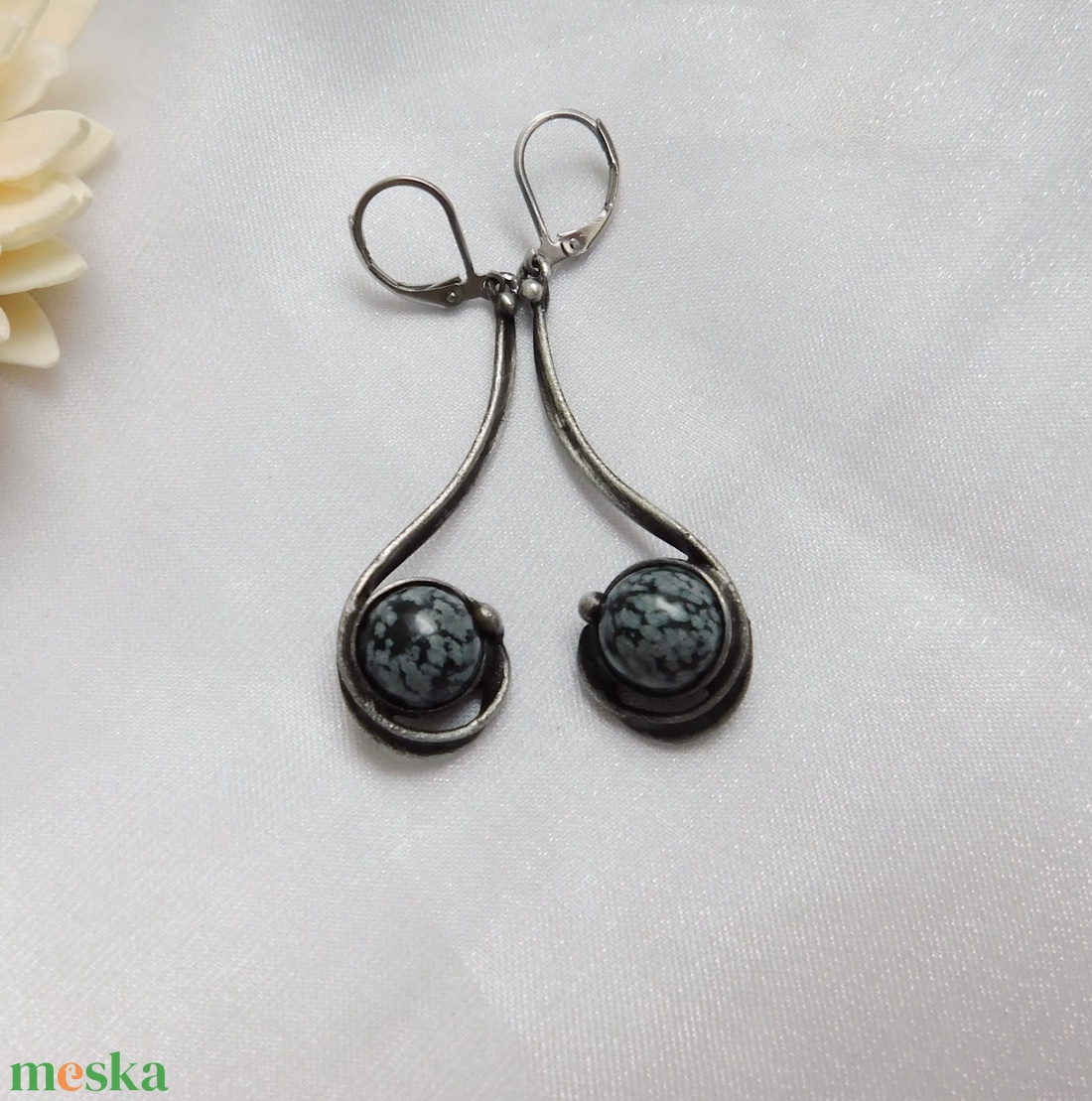 Obszidián fülbevaló - ékszer - fülbevaló - lógó fülbevaló - Meska.hu