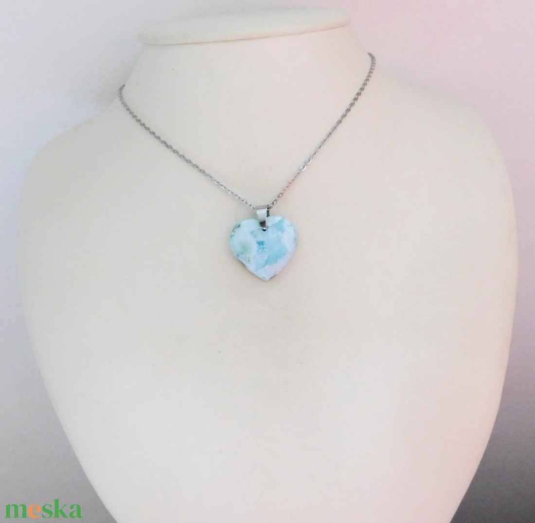 Larimár szív medál acél láncon - ékszer - nyaklánc - medál - Meska.hu