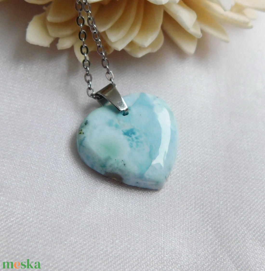 Larimár szív medál acél láncon - ékszer - nyaklánc - medál - Meska.hu