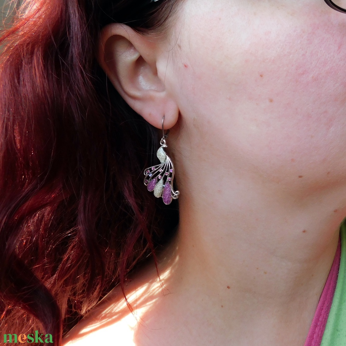 Pávás fülbevaló - ékszer - fülbevaló - lógó fülbevaló - Meska.hu