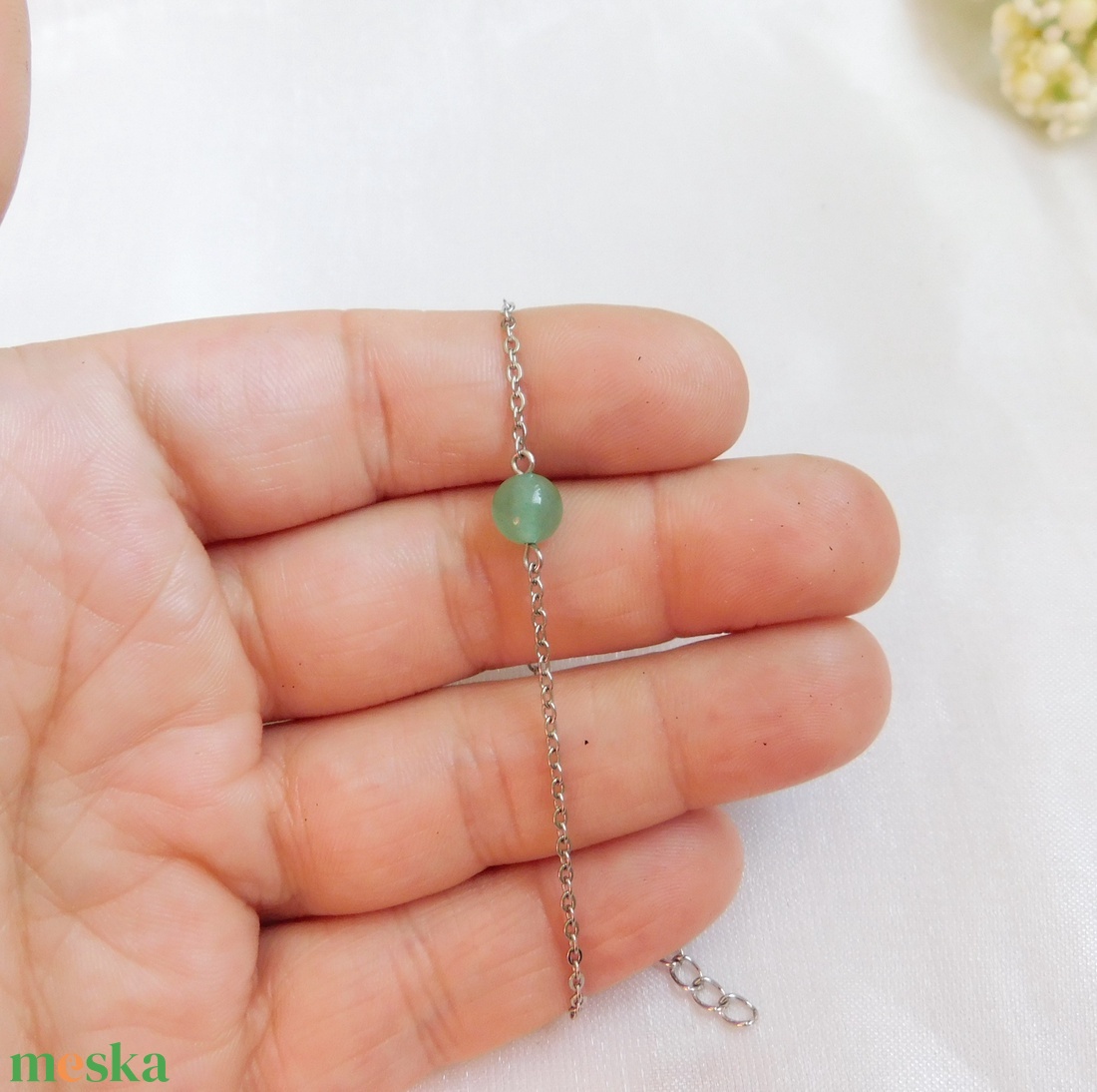 Acél karkötő aventurin gyönggyel - ékszer - nyaklánc - medál - Meska.hu