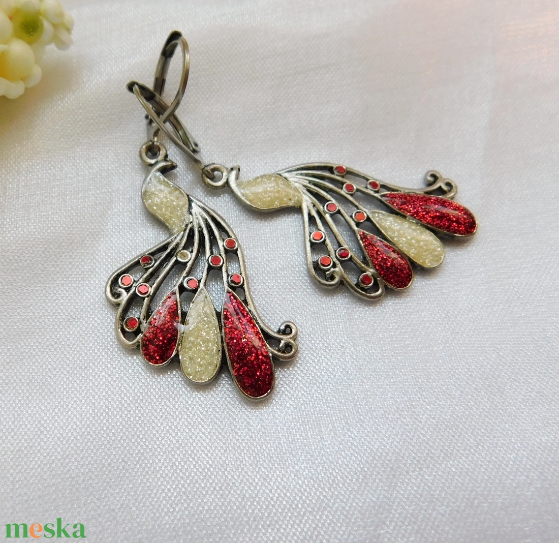 Pávás fülbevaló - ékszer - fülbevaló - lógó fülbevaló - Meska.hu