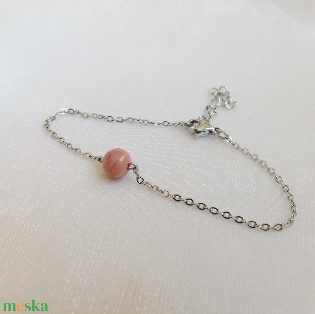 Acél karkötő thulit gyönggyel - ékszer - nyaklánc - medál - Meska.hu