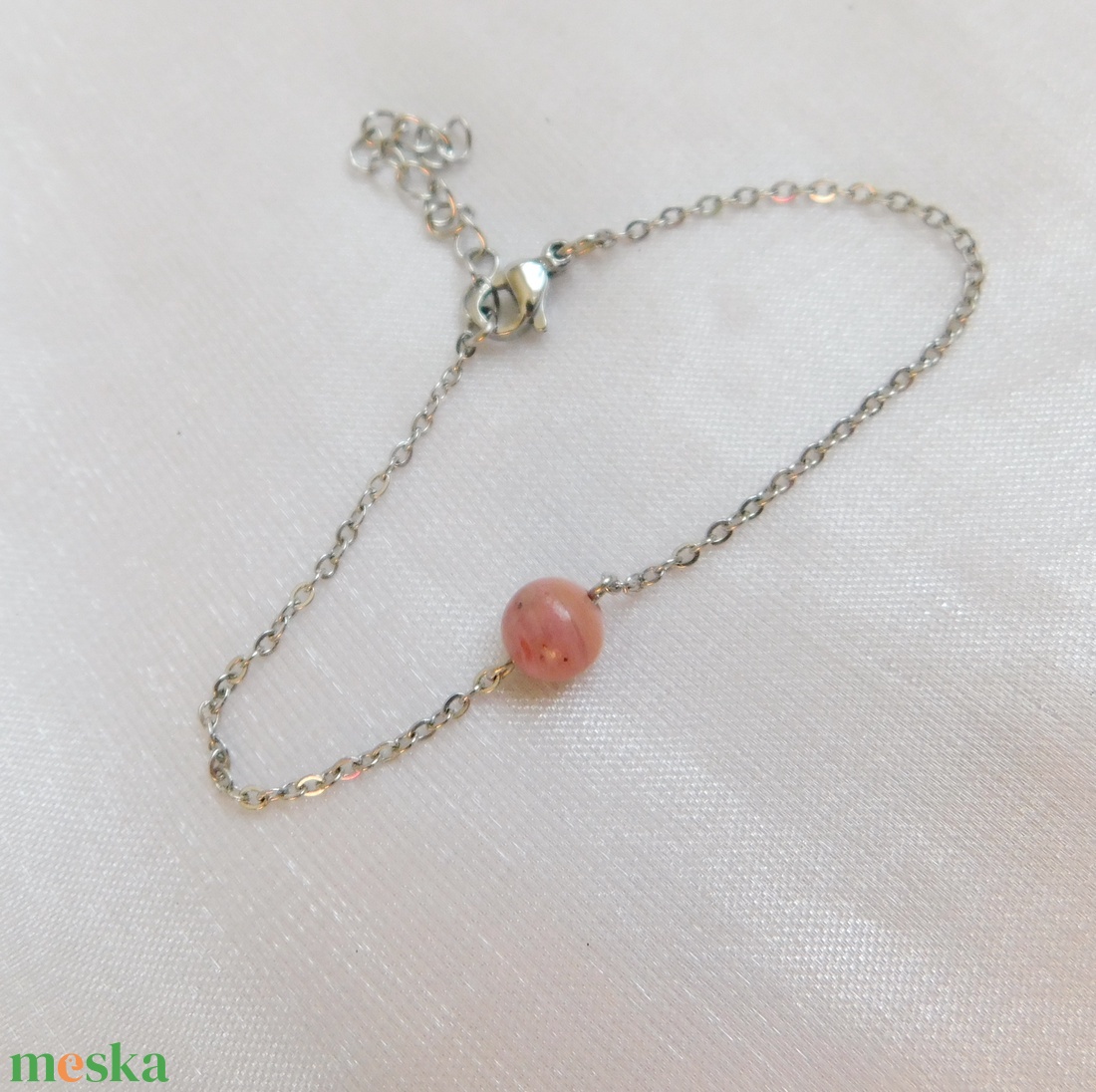 Acél karkötő thulit gyönggyel - ékszer - nyaklánc - medál - Meska.hu