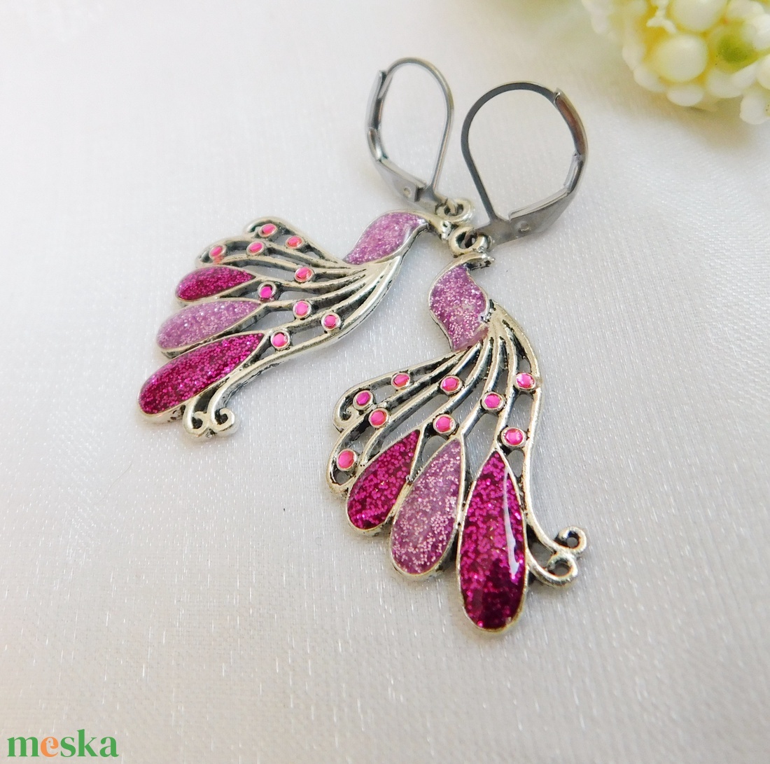 Pávás fülbevaló - ékszer - fülbevaló - lógó fülbevaló - Meska.hu