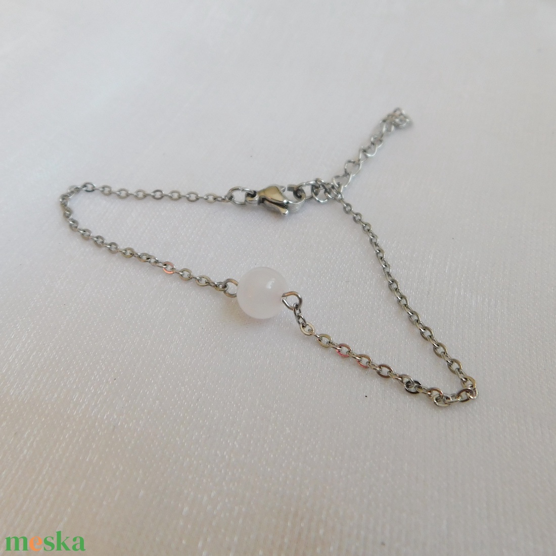 Acél karkötő rózsakvarccal - ékszer - nyaklánc - medál - Meska.hu