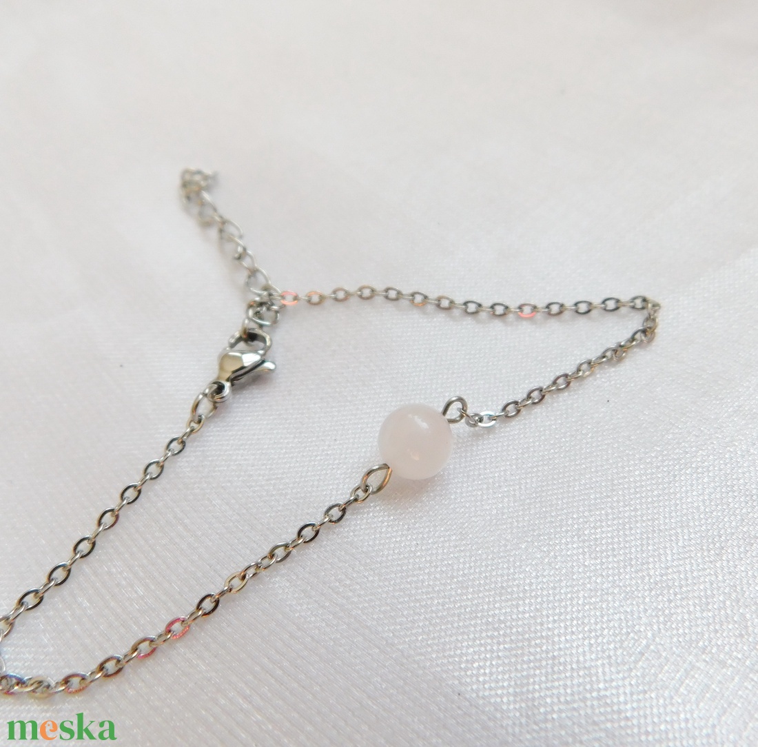 Acél karkötő rózsakvarccal - ékszer - nyaklánc - medál - Meska.hu