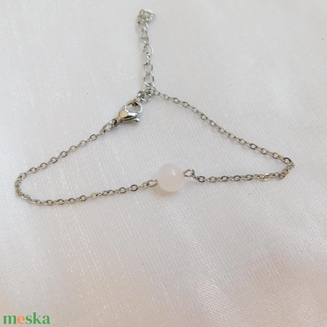 Acél karkötő rózsakvarccal - ékszer - nyaklánc - medál - Meska.hu