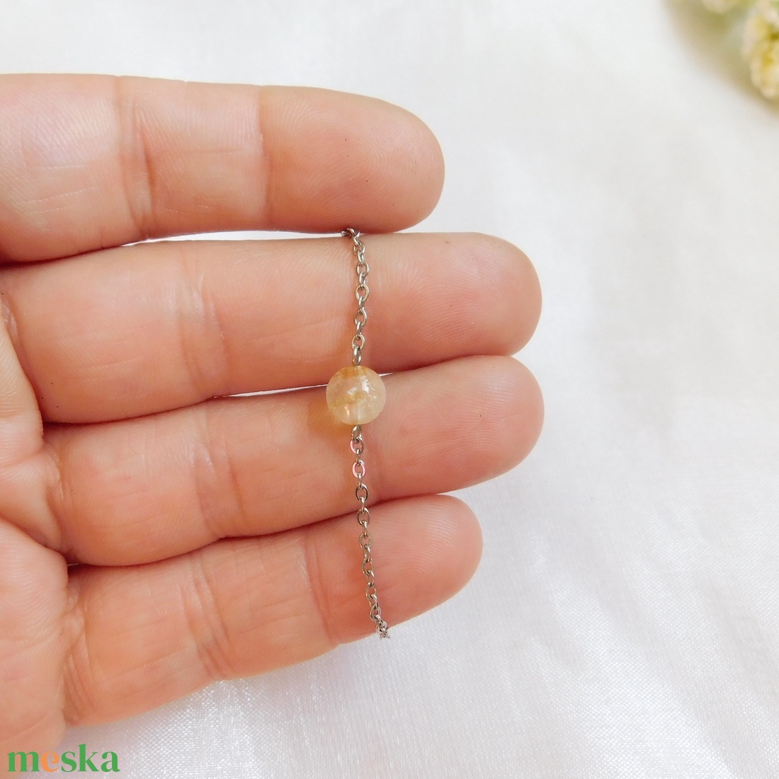Acél karkötő citrinnel - ékszer - nyaklánc - medál - Meska.hu