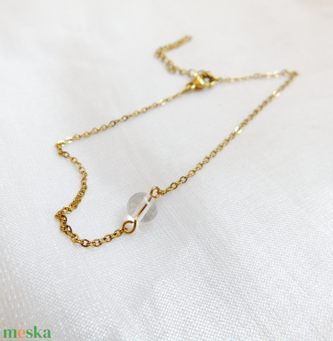 Acél karkötő hegyikristály gyönggyel - ékszer - nyaklánc - medál - Meska.hu