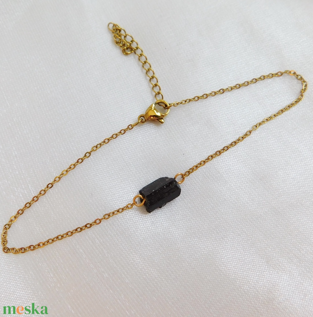 Acél karkötő kék turmalinnal - ékszer - nyaklánc - medál - Meska.hu