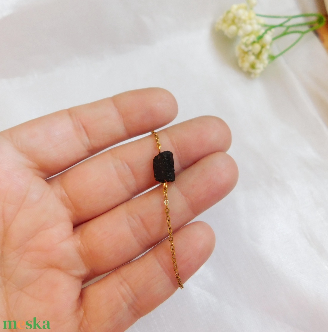 Acél karkötő kék turmalinnal - ékszer - nyaklánc - medál - Meska.hu