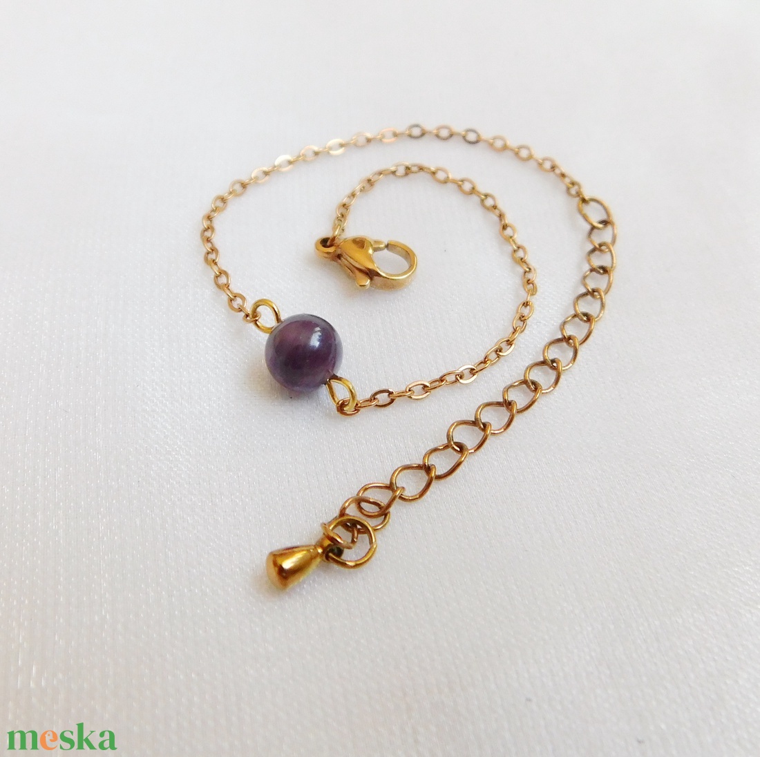 Acél karkötő ametiszt gyönggyel - ékszer - nyaklánc - medál - Meska.hu