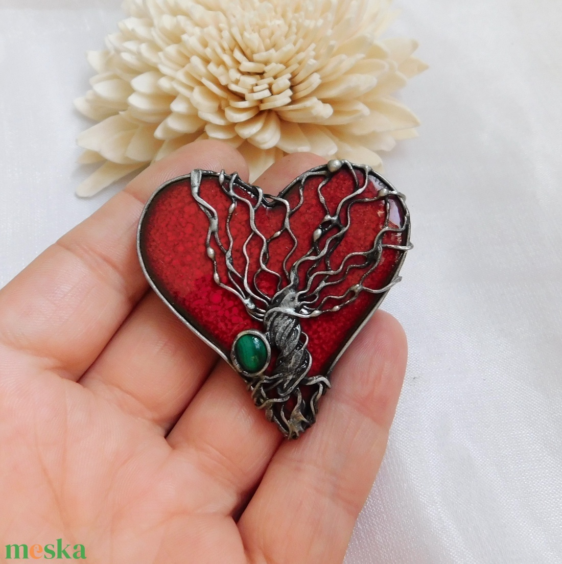 A transzformáció fája - kerámia bross malachittal - ékszer - kitűző és bross - Meska.hu