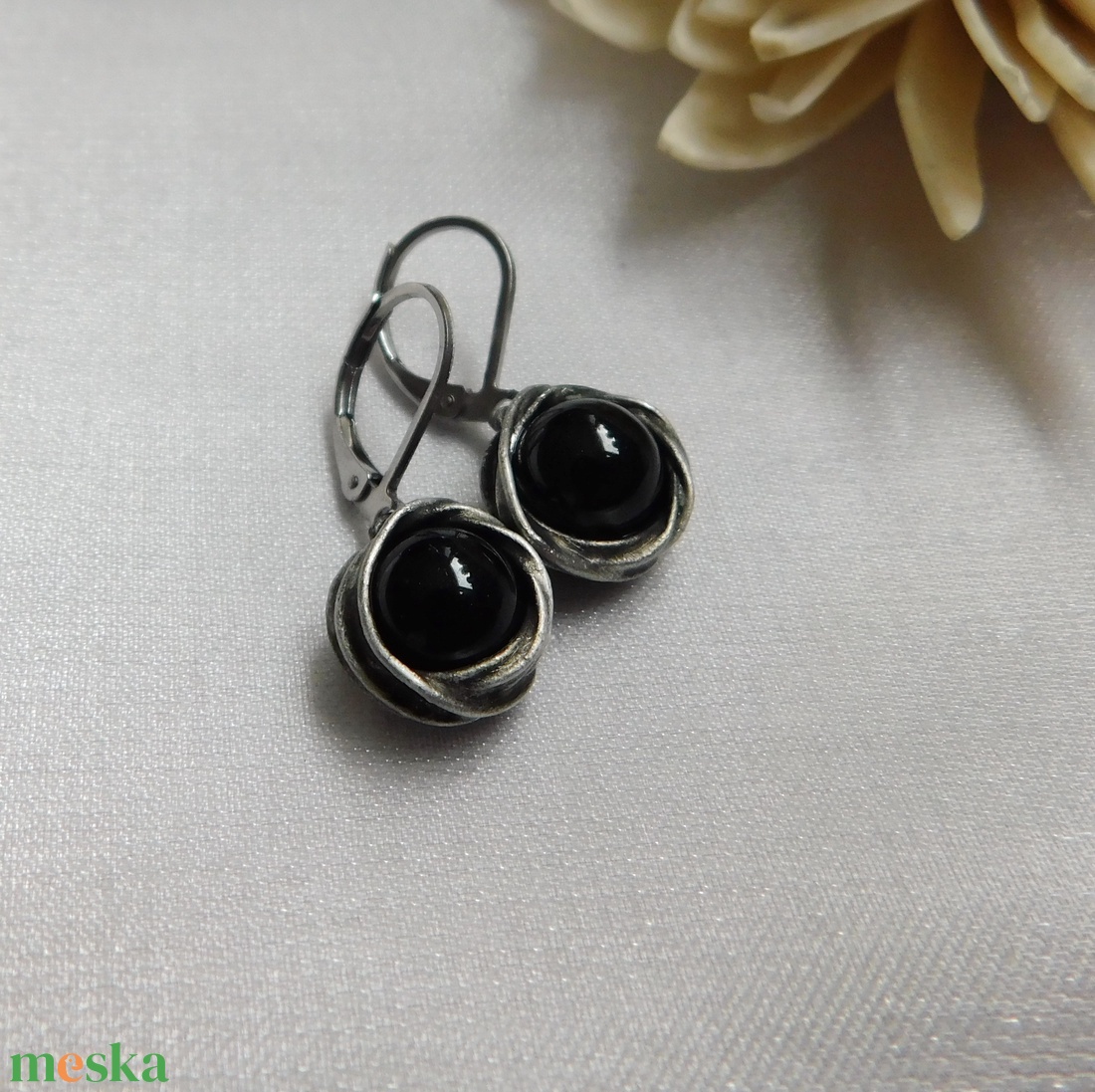 Obszidián fészek fülbevaló - ékszer - fülbevaló - lógó fülbevaló - Meska.hu