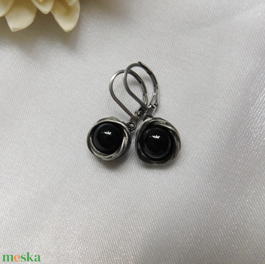 Obszidián fészek fülbevaló - ékszer - fülbevaló - lógó fülbevaló - Meska.hu