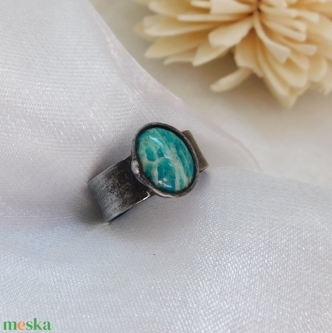 Amazonit gyűrű - ékszer - gyűrű - szoliter gyűrű - Meska.hu