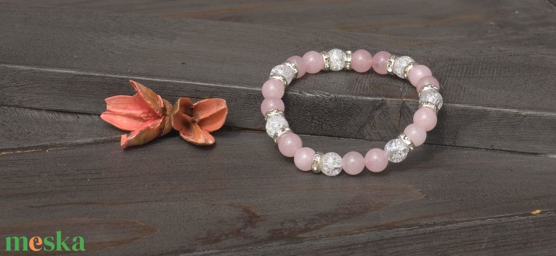 Rózsakvarc és Jeges Csillogás � Elegáns Ásvány Karkötő - ékszer - karkötő - ásványkarkötő - Meska.hu