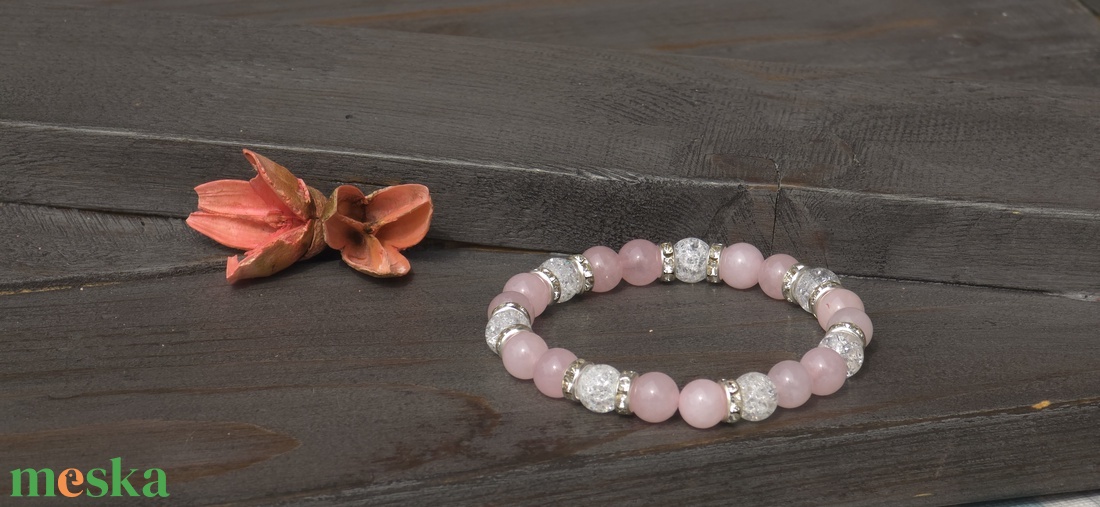 Rózsakvarc és Jeges Csillogás � Elegáns Ásvány Karkötő - ékszer - karkötő - ásványkarkötő - Meska.hu