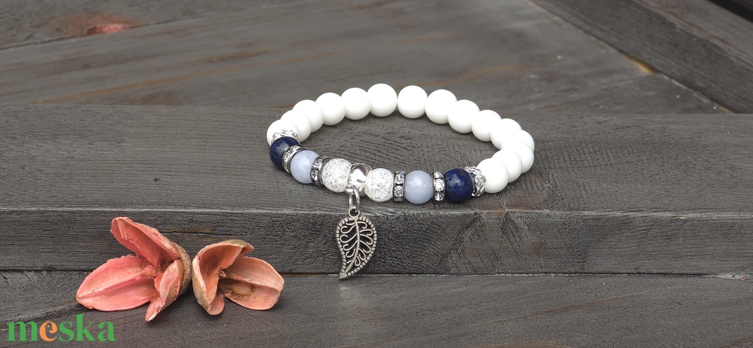 Bölcsesség és Harmónia Ásvány Karkötő � Lapis Lazuli, Angyelit és Howlit - ékszer - karkötő - ásványkarkötő - Meska.hu