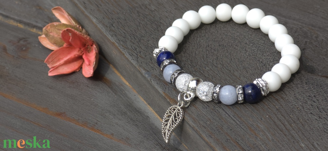 Bölcsesség és Harmónia Ásvány Karkötő � Lapis Lazuli, Angyelit és Howlit - ékszer - karkötő - ásványkarkötő - Meska.hu