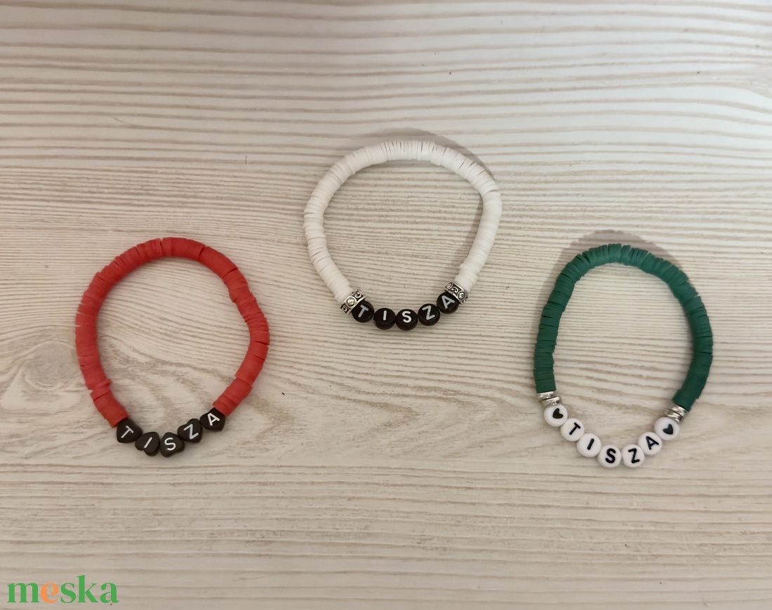 TISZA feliratos Heishi Karkötő Szett  - ékszer - karkötő - gyöngyös karkötő - Meska.hu
