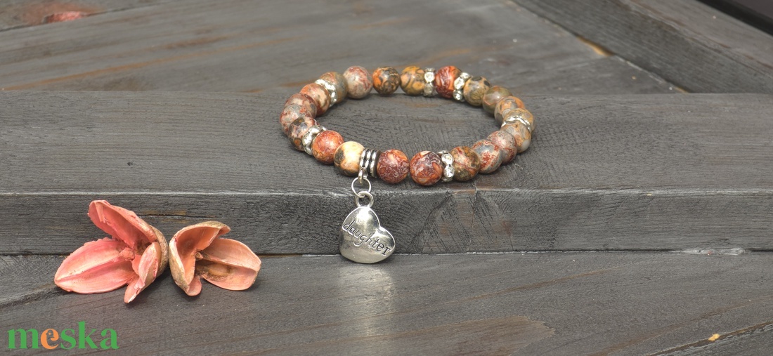 Szeretett Lányom Ásvány Karkötő � Mokait Jáspis és Szív Medál - ékszer - karkötő - ásványkarkötő - Meska.hu