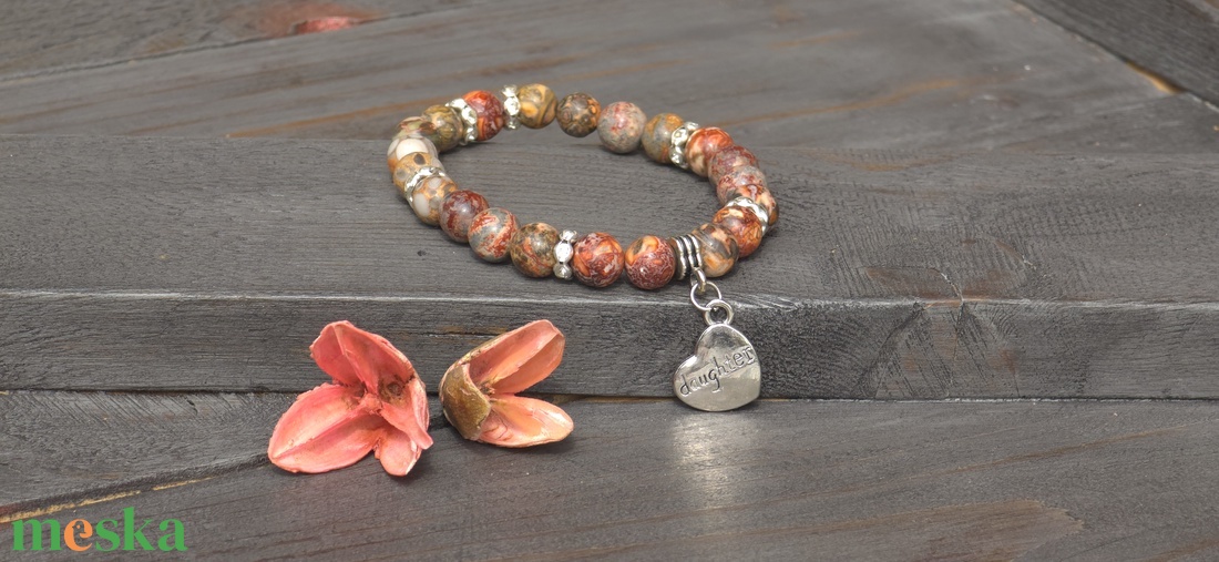 Szeretett Lányom Ásvány Karkötő � Mokait Jáspis és Szív Medál - ékszer - karkötő - ásványkarkötő - Meska.hu