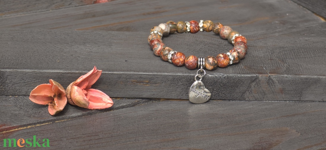 Szeretett Lányom Ásvány Karkötő � Mokait Jáspis és Szív Medál - ékszer - karkötő - ásványkarkötő - Meska.hu
