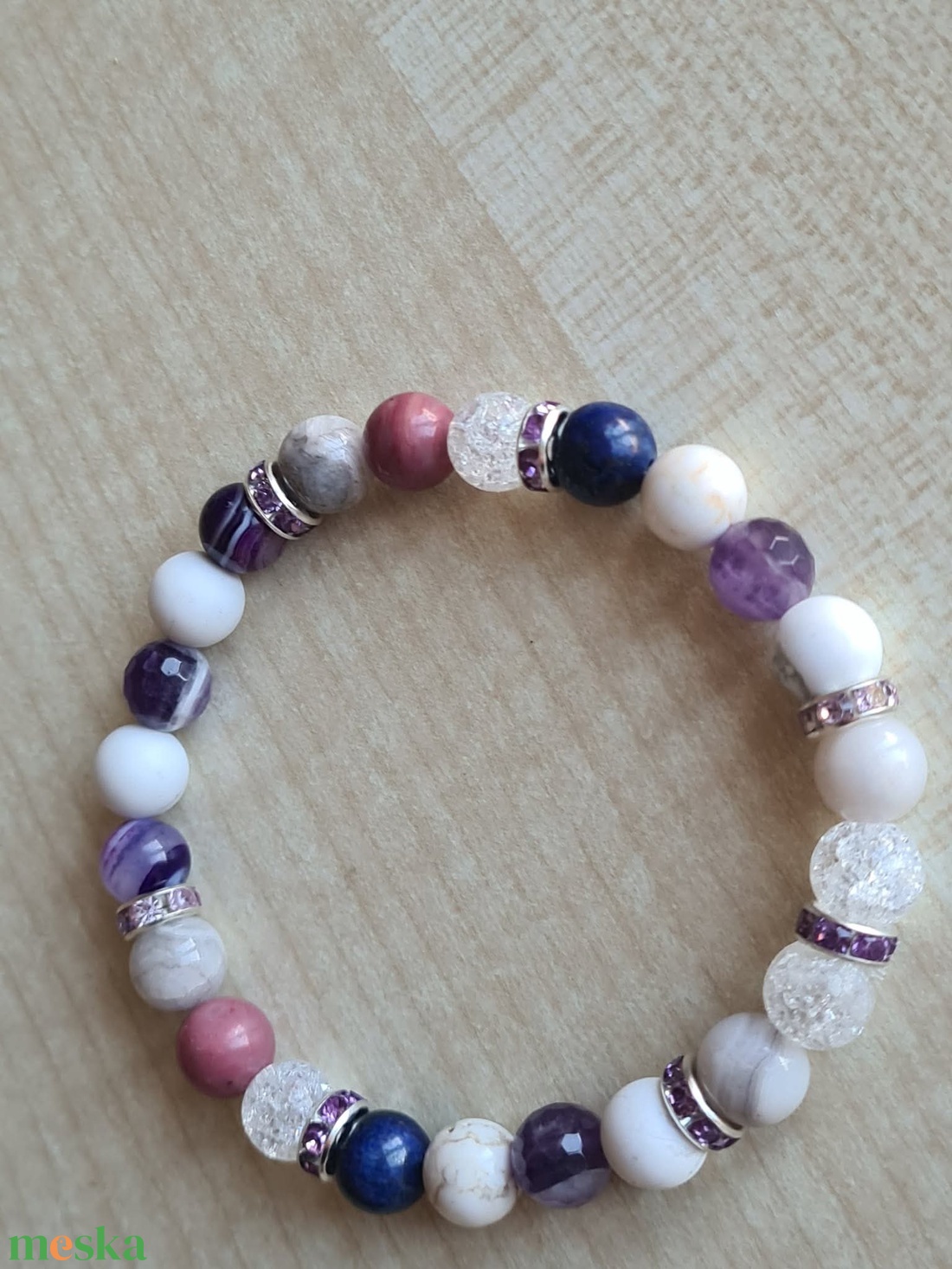 Lila Varázs� Elegáns Ásvány Karkötő Strasszos Díszekkel - ékszer - karkötő - ásványkarkötő - Meska.hu