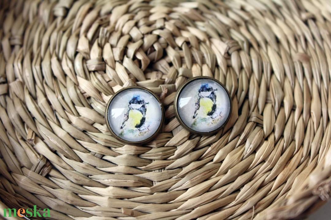 14mm-es üveglencsés cinege fülbevaló - ékszer - fülbevaló - pötty fülbevaló - Meska.hu