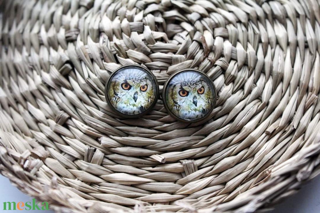 14mm-es üveglencsés bagoly fülbevaló - ékszer - fülbevaló - pötty fülbevaló - Meska.hu