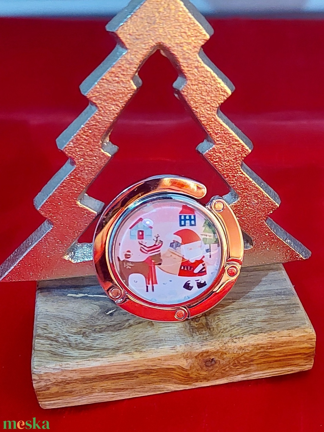 Táskatartó-karácsonyi mintás, télapó-rénszarvassal - táska & tok - kulcstartó & táskadísz - táskaakasztó - Meska.hu