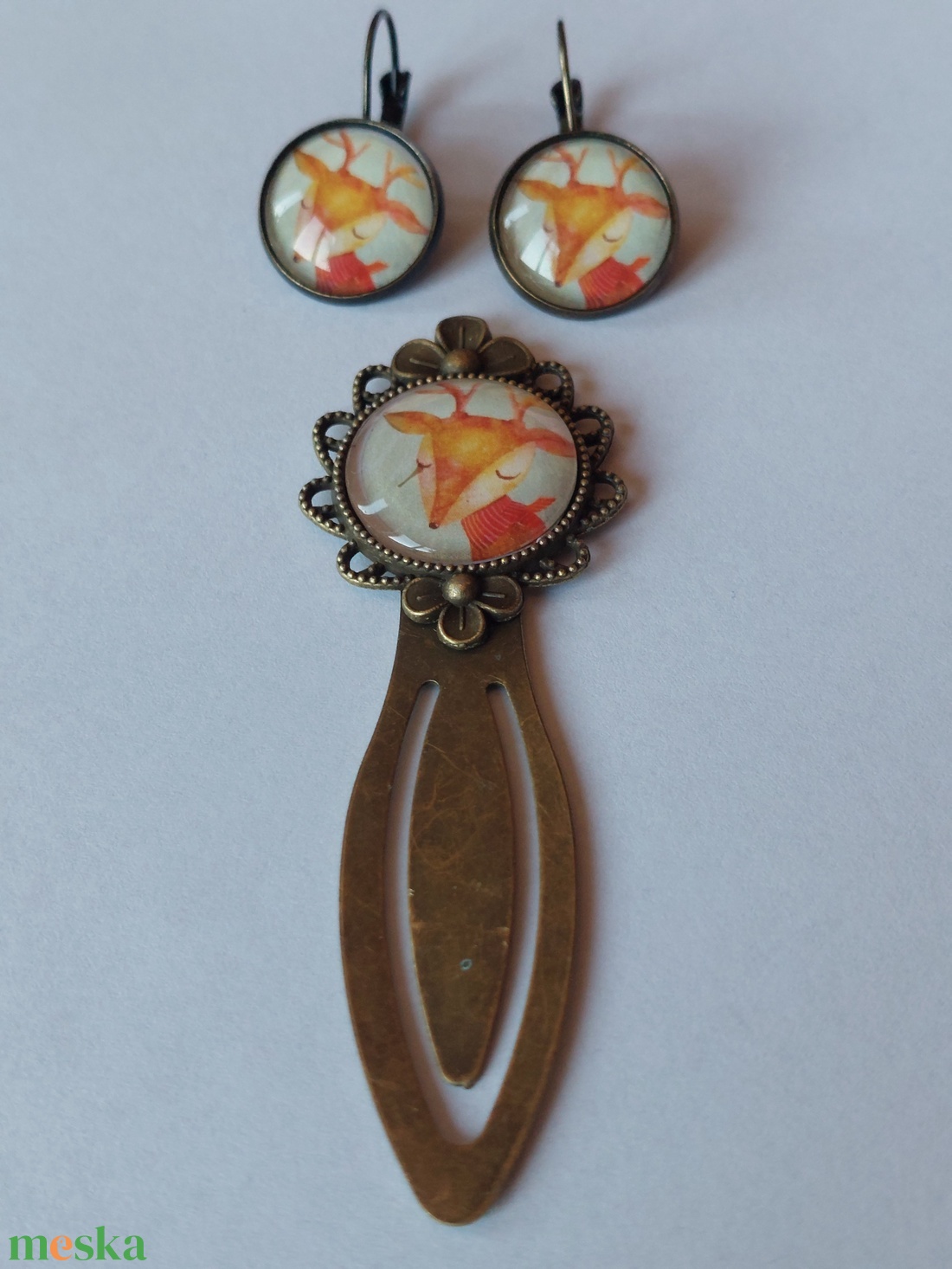 Rénszarvasos  szett( fülbevaló és könyvjelző) - könyv & zene - könyvjelző - Meska.hu