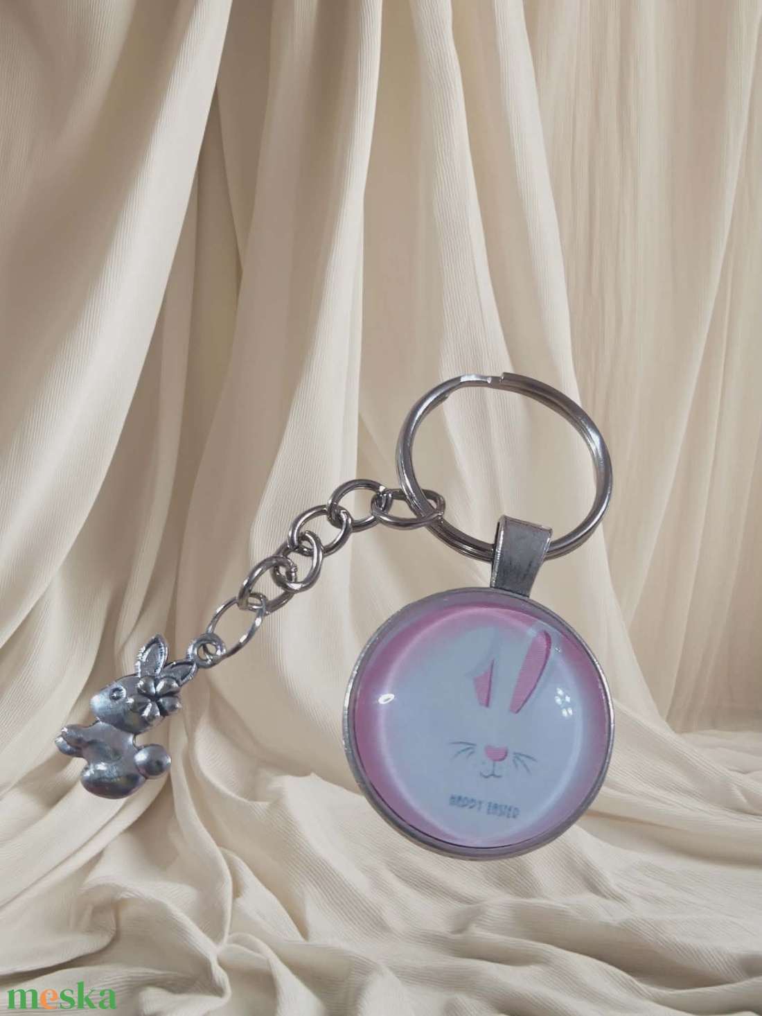 Rózsaszín húsvéti nyuszis kulcstartó - táska & tok - kulcstartó & táskadísz - táskadísz - Meska.hu