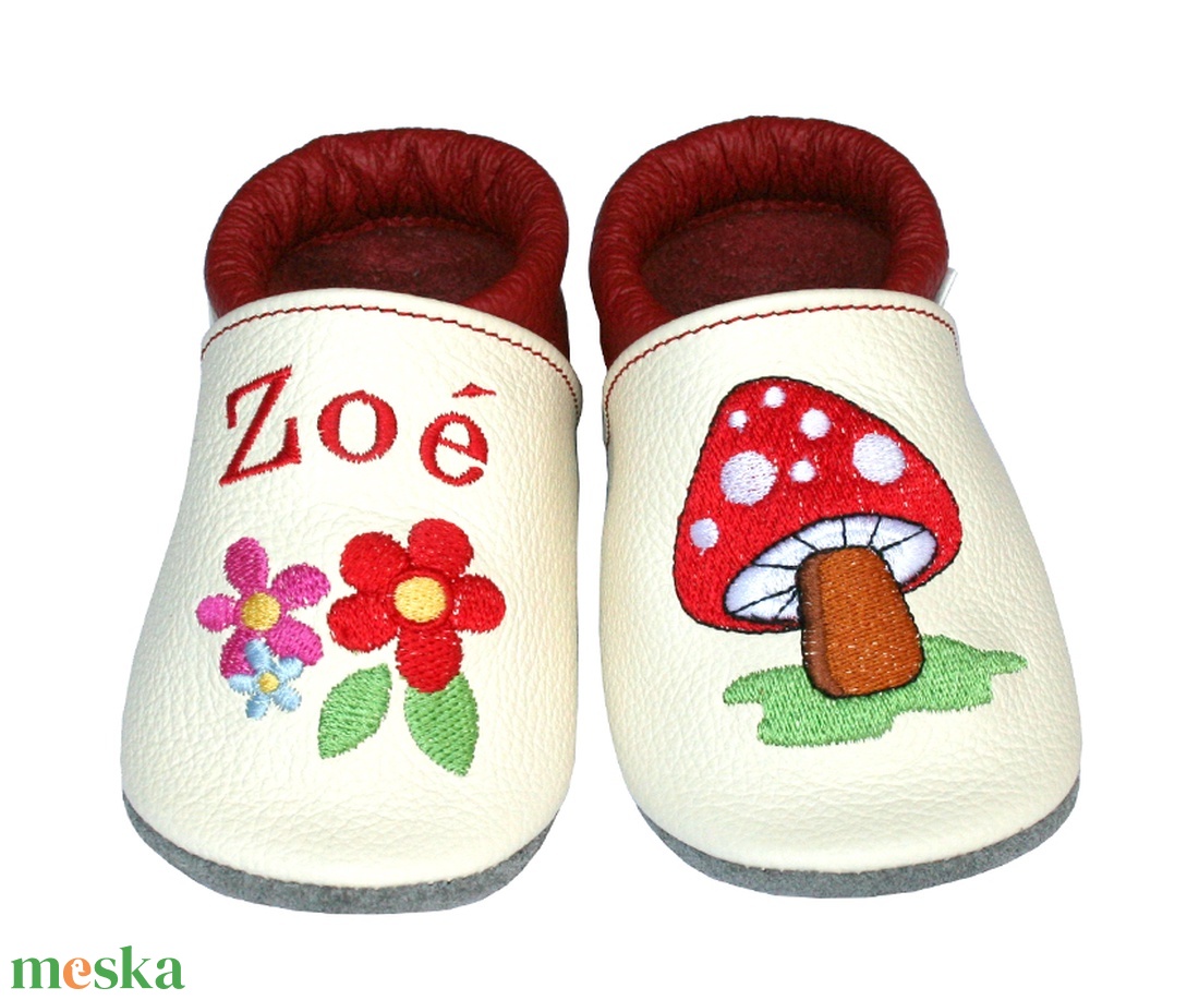 Hopphopp puhatalpú cipő - Hímzett - gombás/virágos - ruha & divat - cipő & papucs - cipő, szandál - Meska.hu