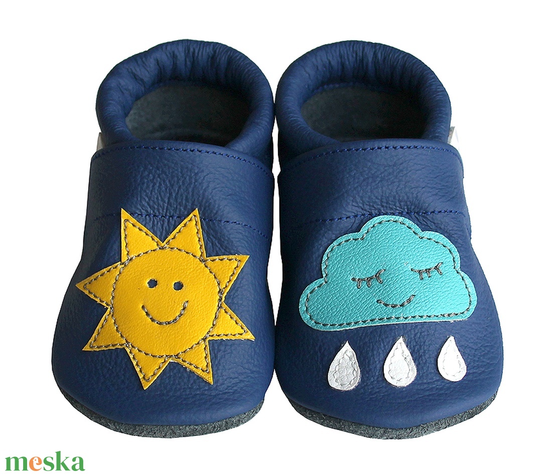 Új! Hopphopp puhatalpú cipő - Napocskás/felhős - kék - ruha & divat - cipő & papucs - cipő, szandál - Meska.hu