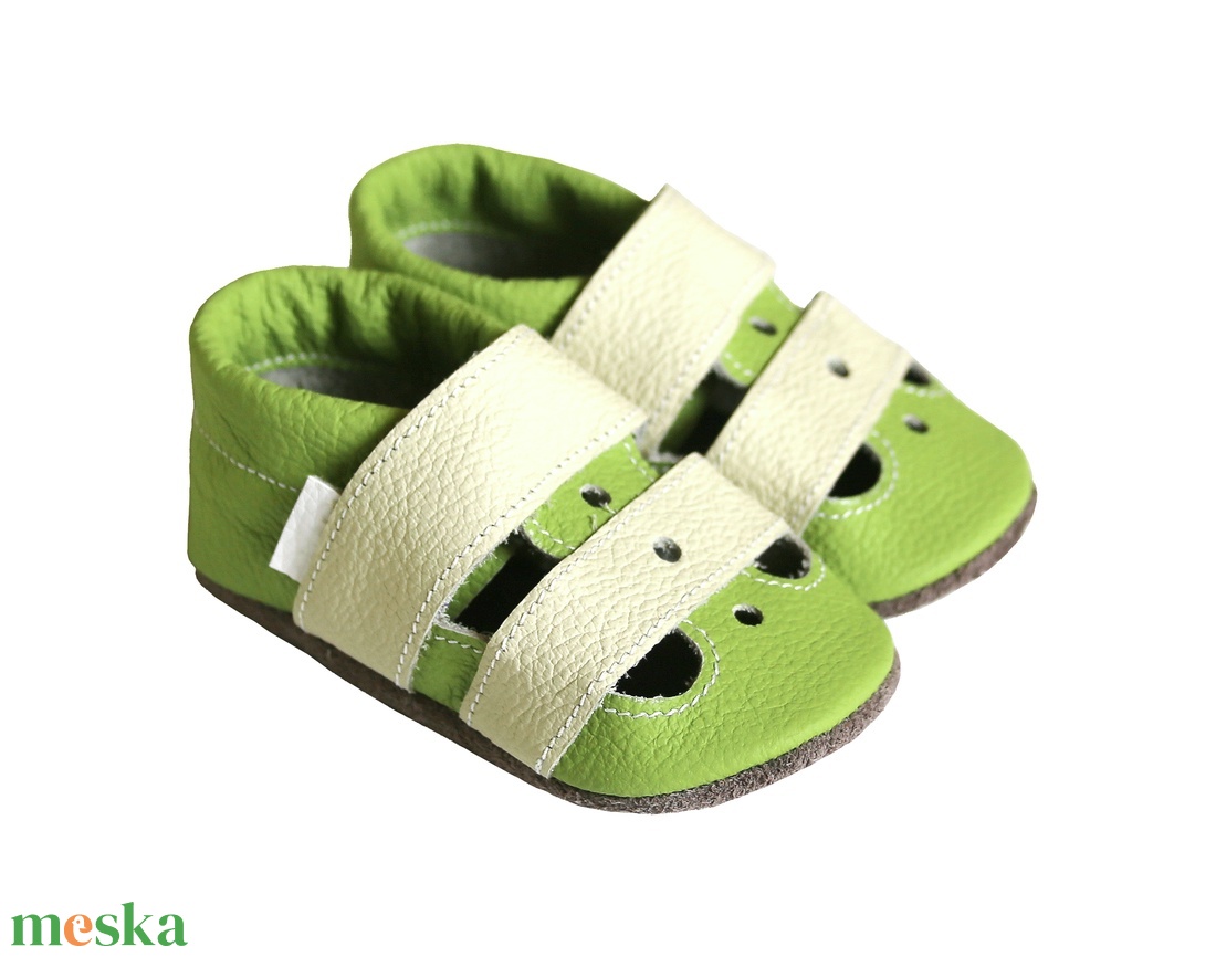 Hopphopp puhatalpú szandál - Zöld - Bézs - ruha & divat - cipő & papucs - cipő, szandál - Meska.hu