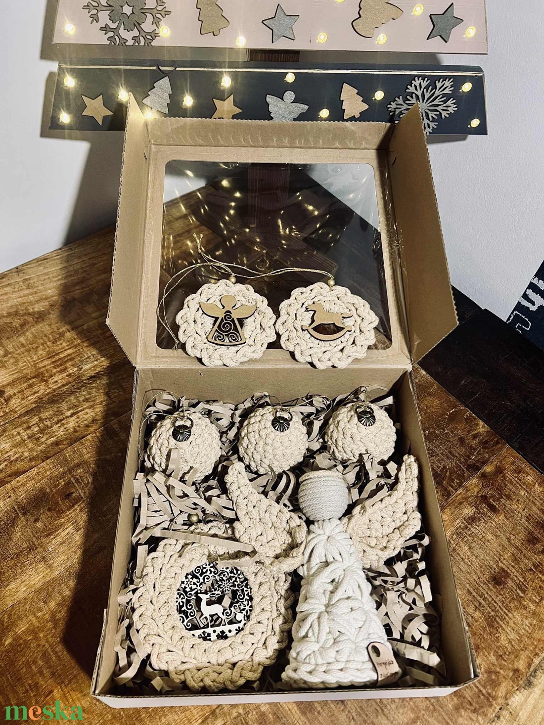 Angyalkás karácsonyi szett - karácsony - karácsonyi lakásdekoráció - karácsonyfadíszek - Meska.hu